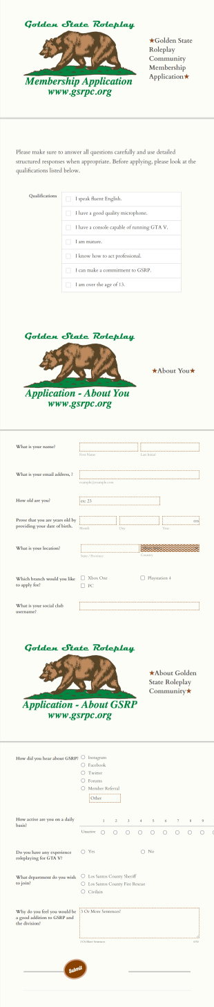 Golden State Roleplay Community Application Form Template