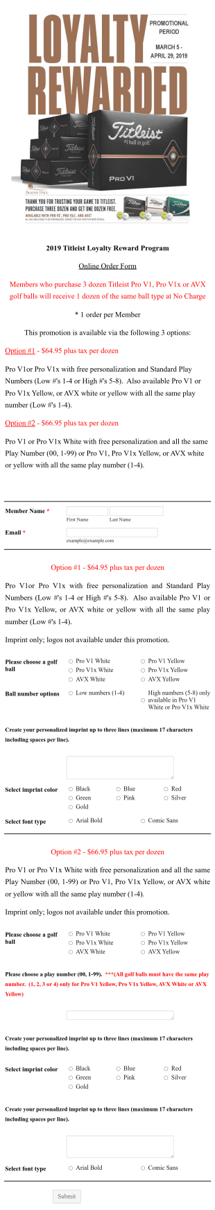 Golf Ball Order Form Template