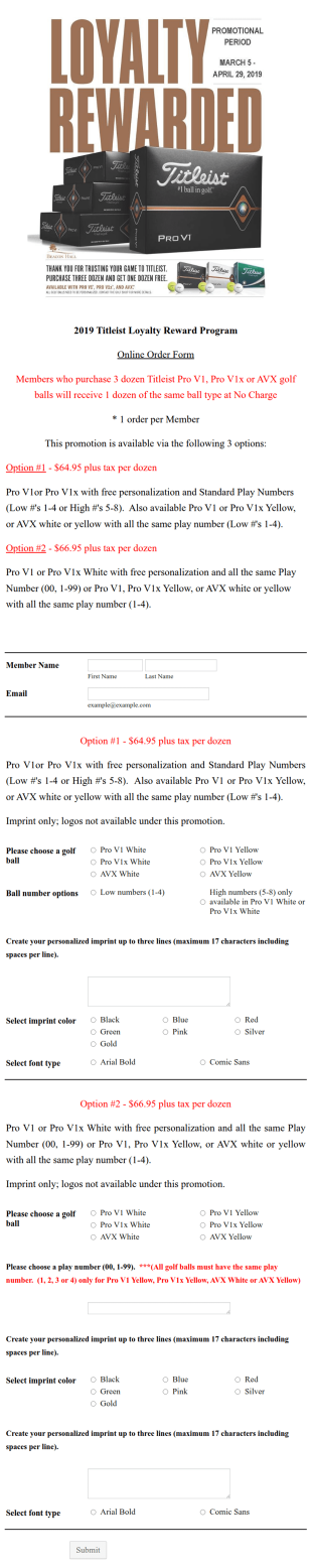 Golf Ball Order Form Template