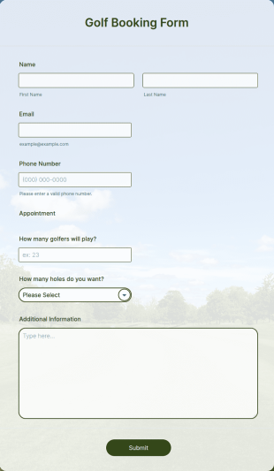 Golf Booking Form Template