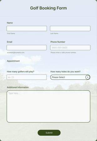 Golf Booking Form Template
