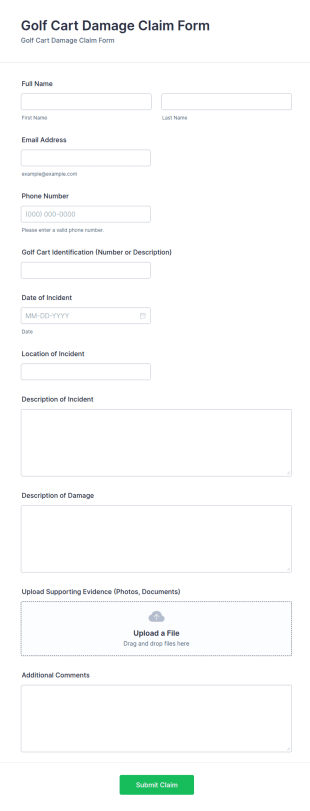 Golf Cart Damage Claim Form Template