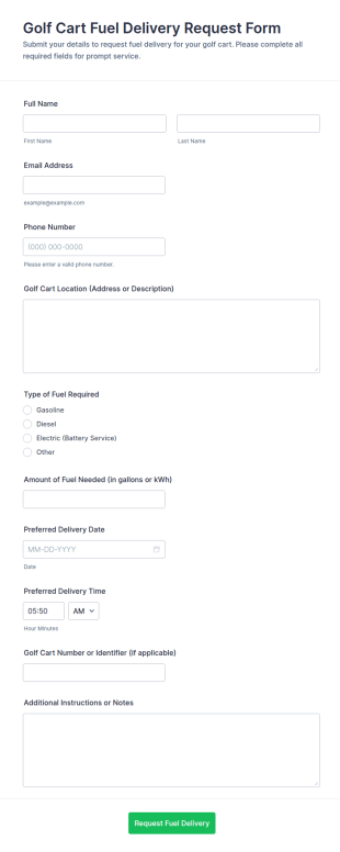 Golf Cart Fuel Delivery Request Form Template