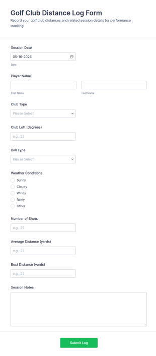 Golf Club Distance Log Form Template