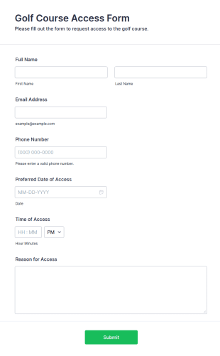 Golf Course Access Form Template