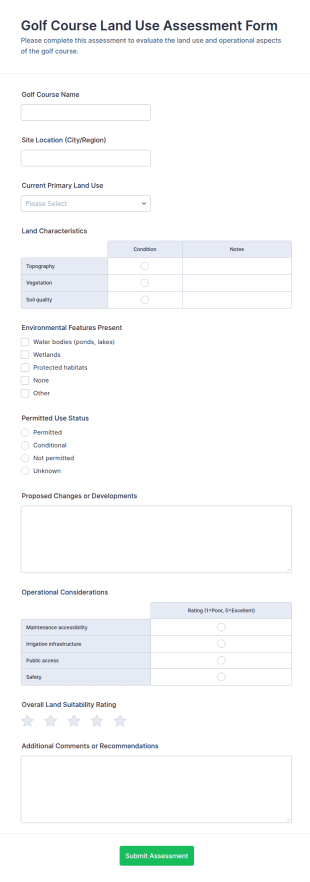 Golf Course Land Use Assessment Form Template