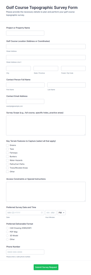 Golf Course Topographic Survey Form Template
