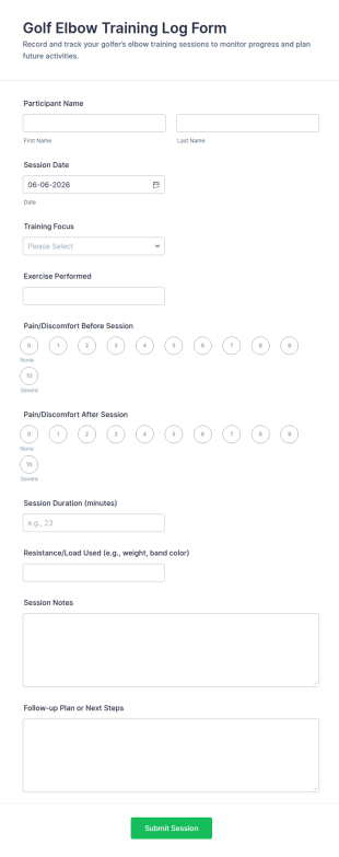 Golf Elbow Training Log Form Template