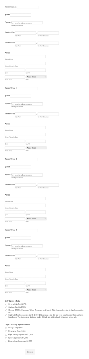 Golf Gezisi Kaydı Form Template