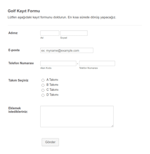 Golf Kayıt Form Şablonu