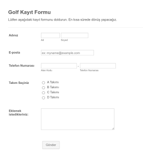 Golf Kayıt Form Template