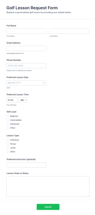 Golf Lesson Request Form Template