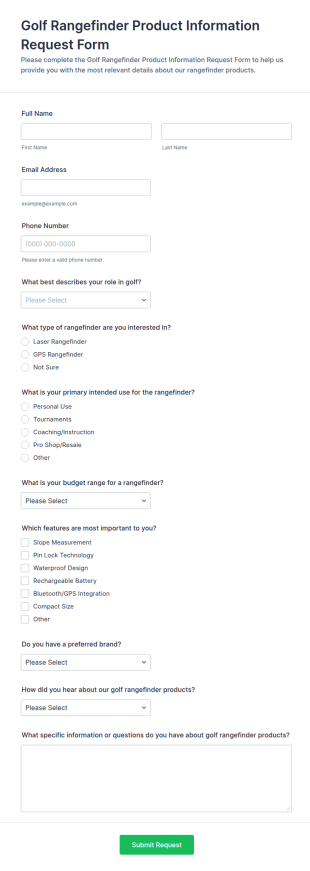 Golf Rangefinder Product Information Request Form Template