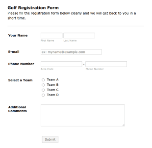 Golf Registration Form Template