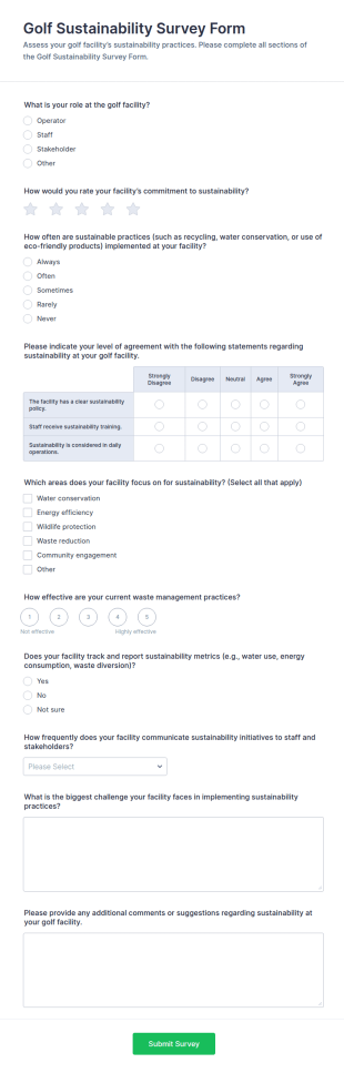 Golf Sustainability Survey Form Template