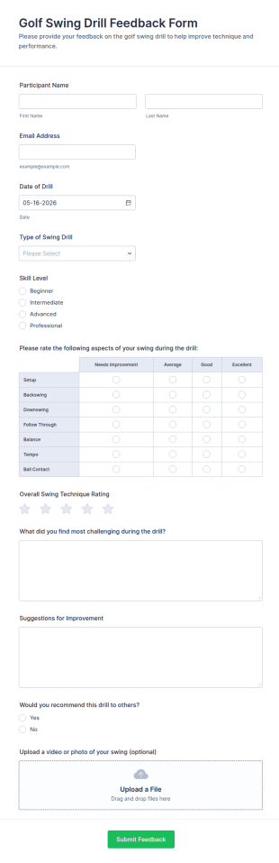 Golf Swing Drill Feedback Form Template