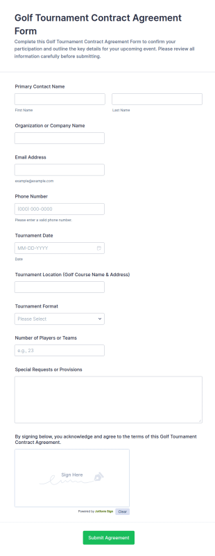 Golf Tournament Contract Agreement Form Template
