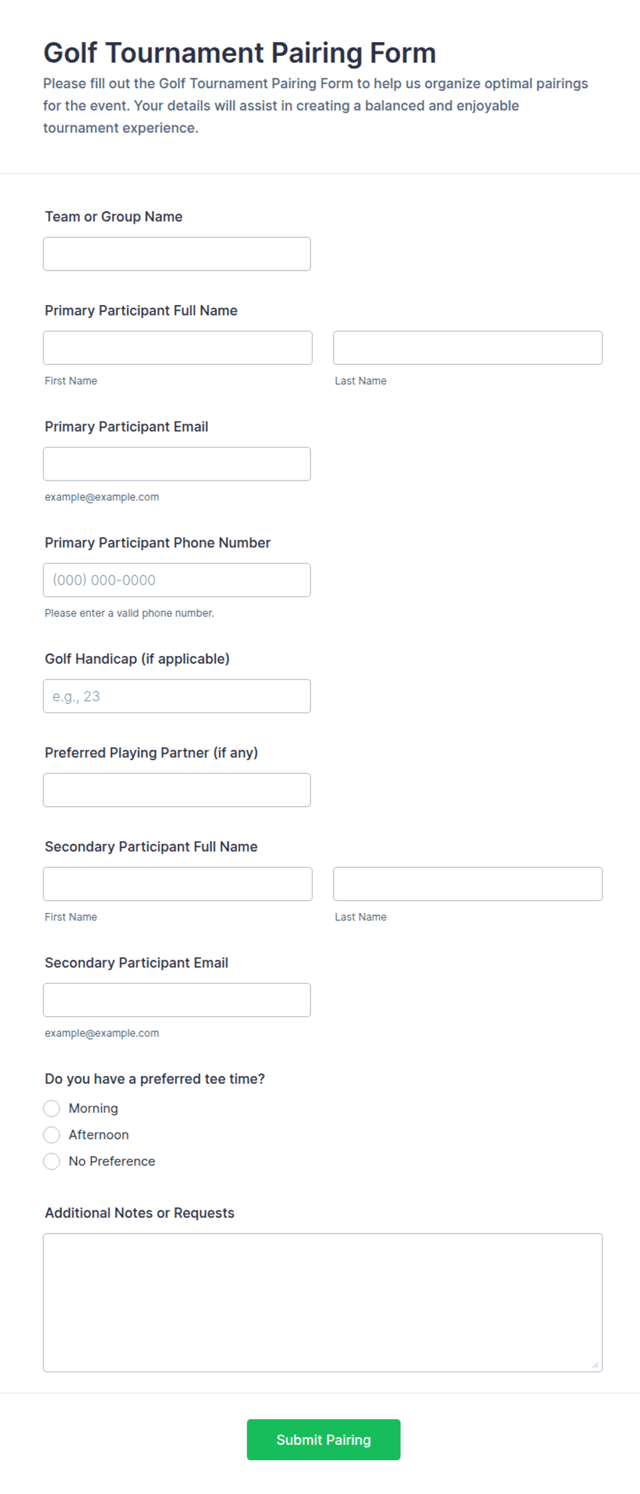 Golf Tournament Pairing Form Template | Jotform