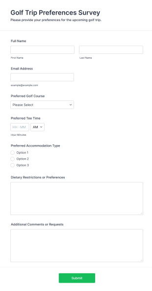 Golf Trip Preferences Survey Form Template