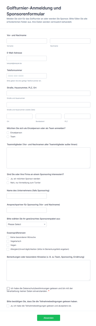 Golfturnier Anmeldung Und Sponsorenformular