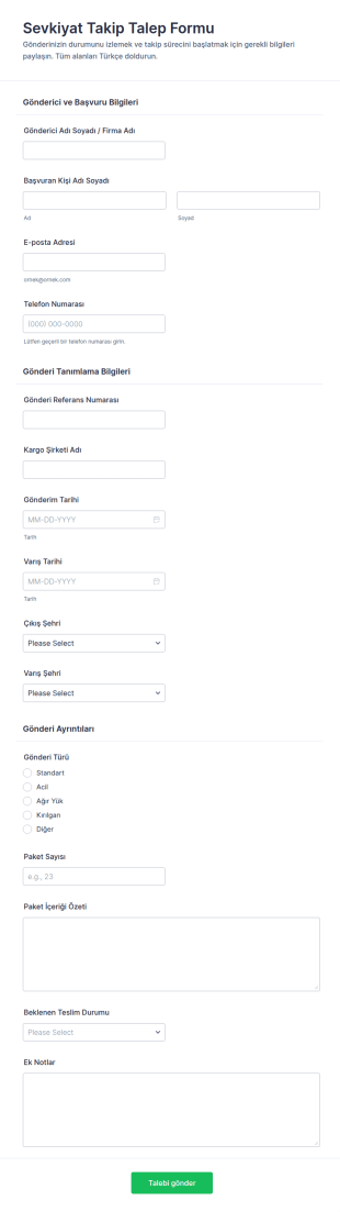 Gönderi Takip Talebi Form Şablonu