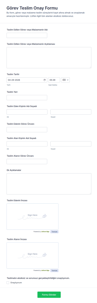 Gönderi Yayını Onay Form Şablonu