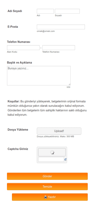 Gönderi Yükleme Form Şablonu