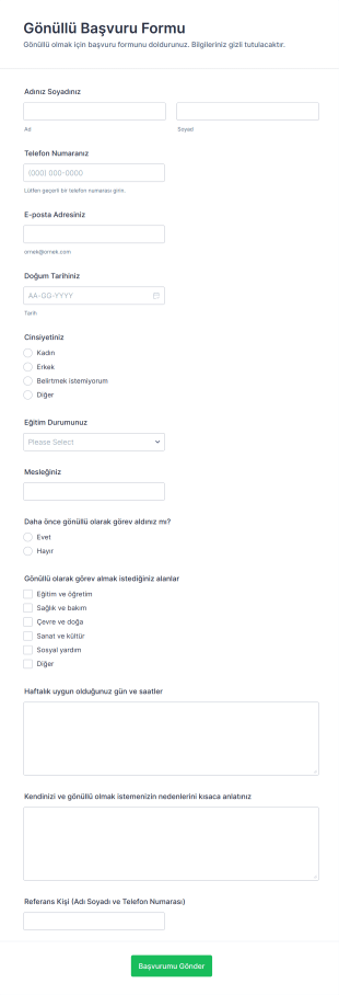 Gönüllü Başvuru Form Şablonu