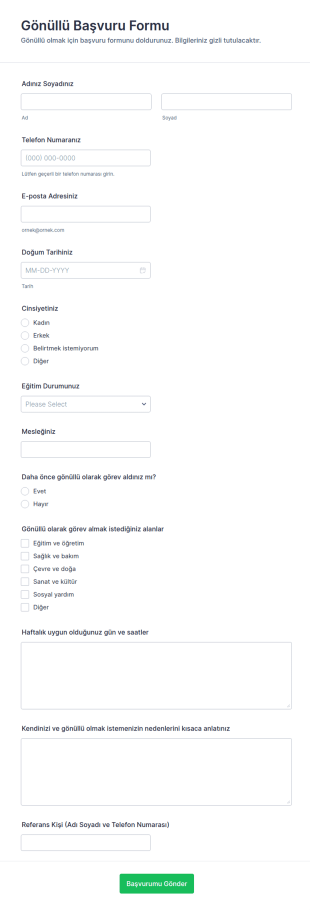 Gönüllü Başvuru Form Şablonu