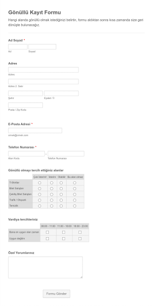 Gönüllü Başvuru Kayıt Form Şablonu