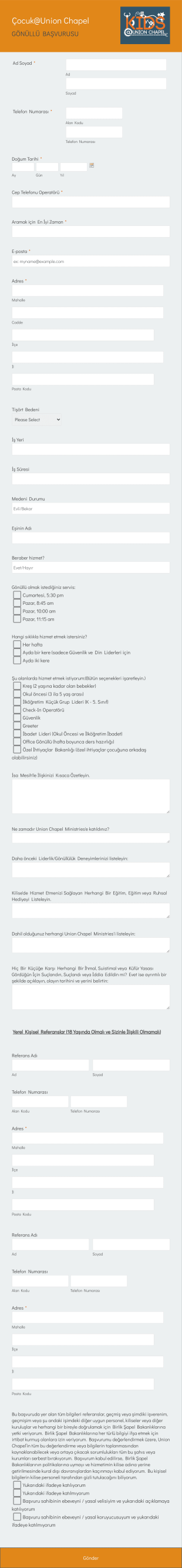 Gönüllü Başvurusu Form Template