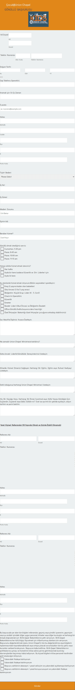 Gönüllü Başvurusu Form Şablonu