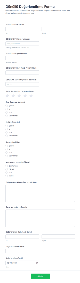 Gönüllü Değerlendirme Form Şablonu
