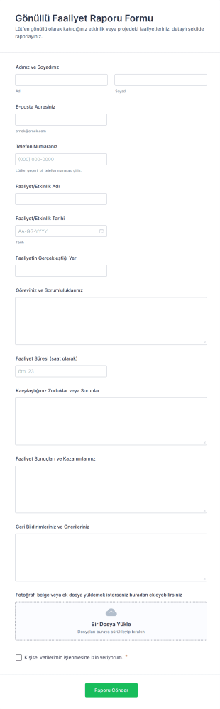 Gönüllü Faaliyet Raporu Form Şablonu