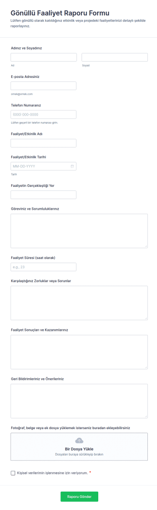 Gönüllü Faaliyet Raporu Form Şablonu