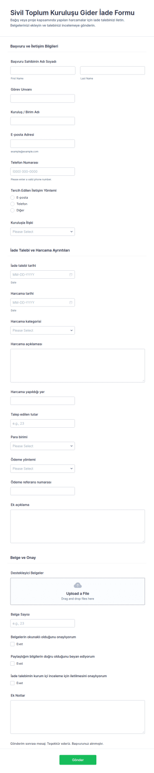 Gönüllü Geri Ödeme Talep Form Şablonu