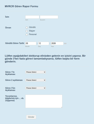 Gönüllü Görev Form Şablonu