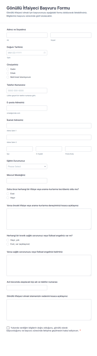 Gönüllü İtfaiyeci Başvuru Form Şablonu