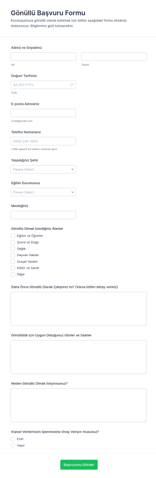 Gönüllü Katılımı Anketi 🎉🤝 Form Şablonu