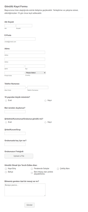 Gönüllü Kaydı Form Şablonu