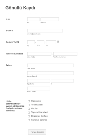 Gönüllü Kayıt Form Template