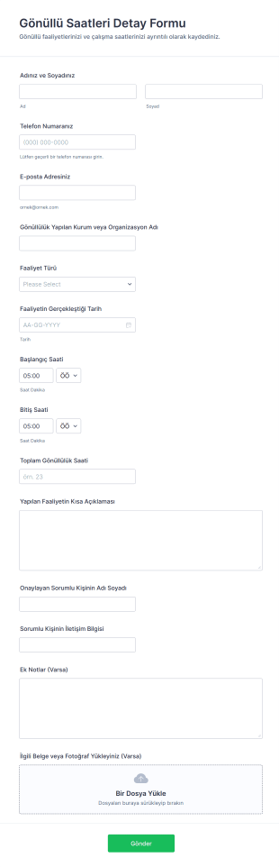 Gönüllü Saatleri Detay Form Şablonu