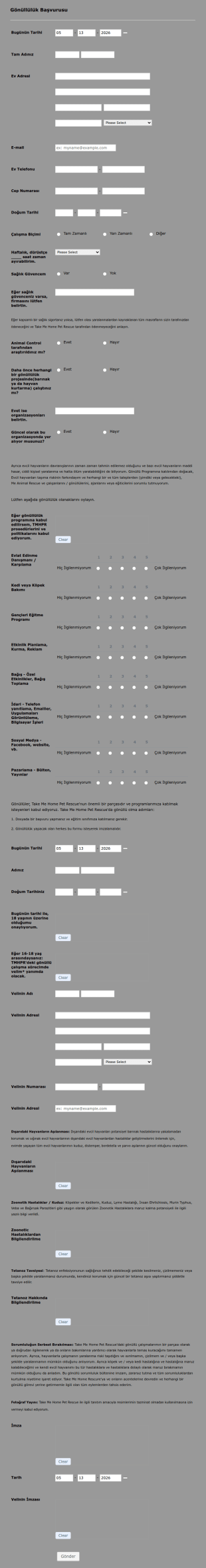 Gönüllülük Başvurusu Form Şablonu