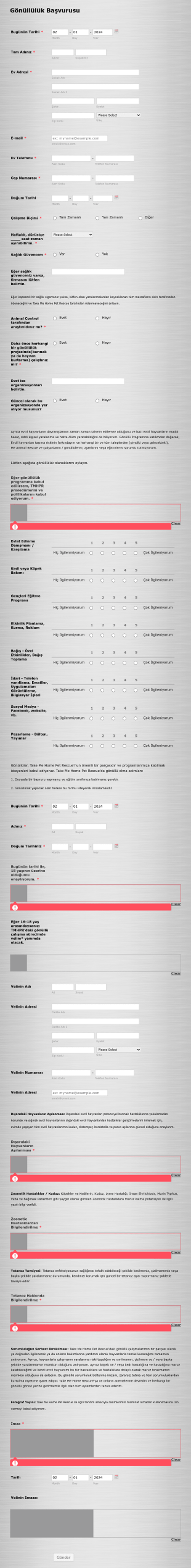 Gönüllülük Başvurusu Form Template