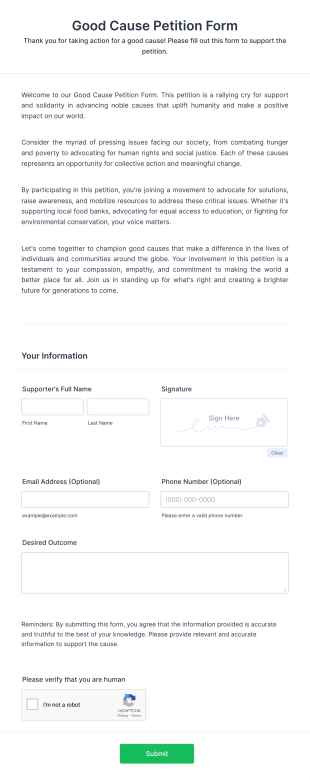 Good Cause Petition Form Template