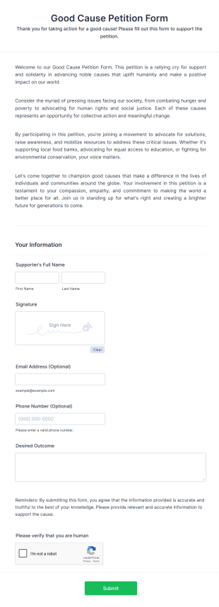 Good Cause Petition Form Template