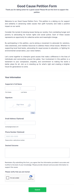 Good Cause Petition Form Template
