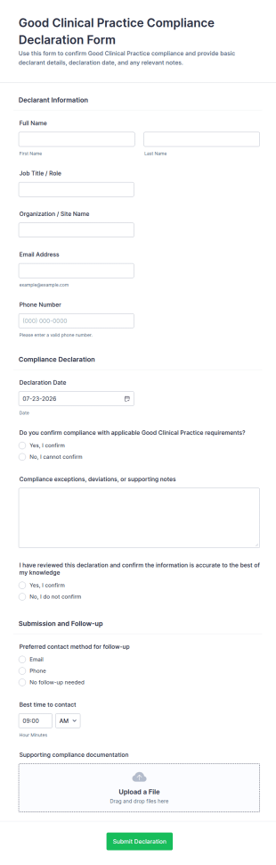Good Clinical Practice Compliance Declaration Form Template