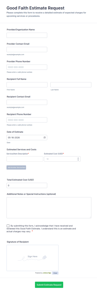 Good Faith Estimate Request Form Template