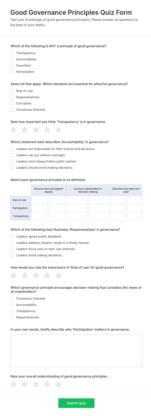 Good Governance Principles Quiz Form Template